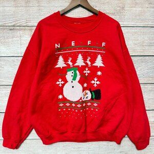 NEFF Ugly Christmas Sweater Red Snowman Graphic Pullover Sweatshirt Mens XL